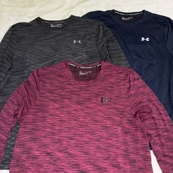 Lot Of 3 Mens Under Armour Long Sleeve Shirts Black Blue Maroon Size XLarge - Picture 1 of 11